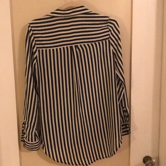 Black and white striped button blouse - Picture 2 of 2